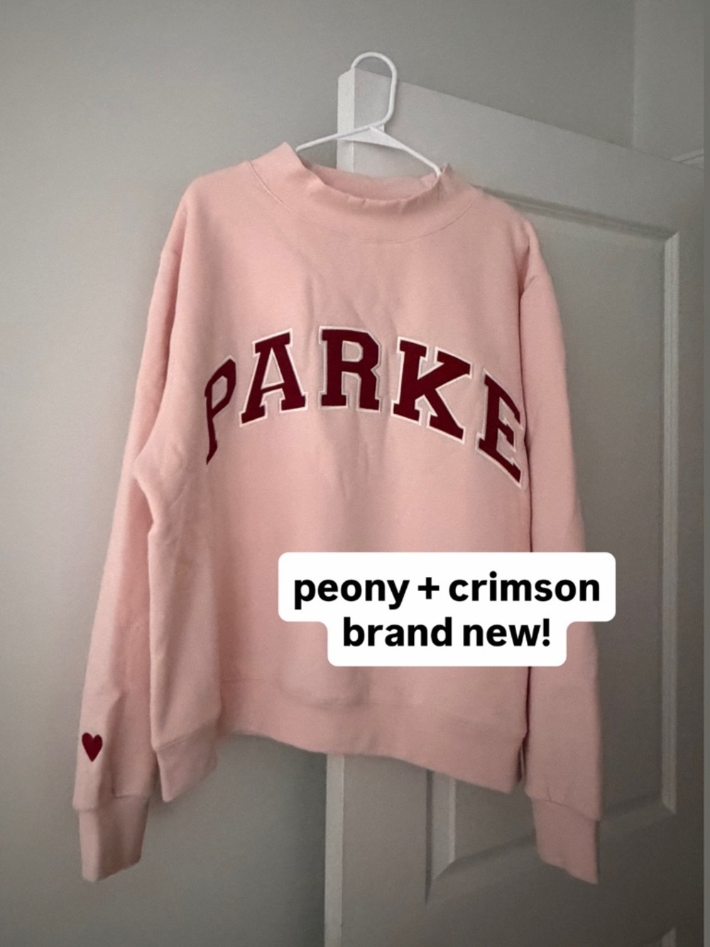 Parke Varsity Mockneck Sweatshirt Peony + Crimson NWT